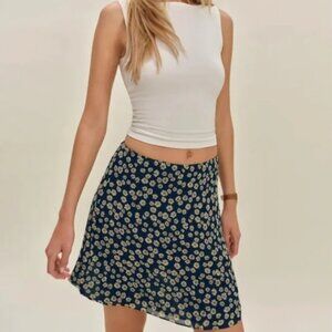 Reformation Navy Floral Mini Skirt